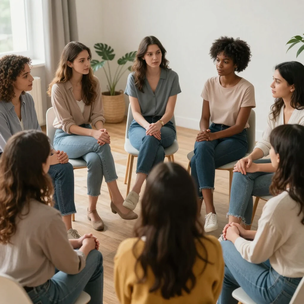 Women in a support group discussing infertility