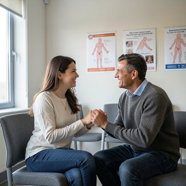 Couple waiting in a fertility clinic, showing hope and partnership during treatment