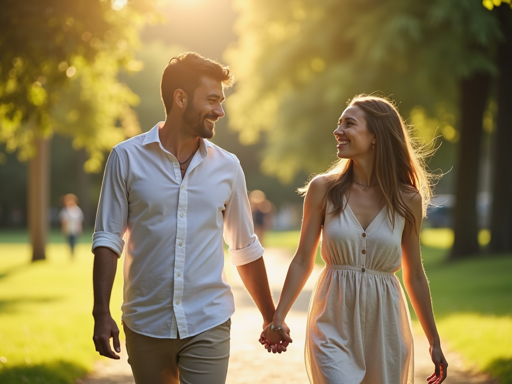 Couple walking in a park, symbolizing hope and support