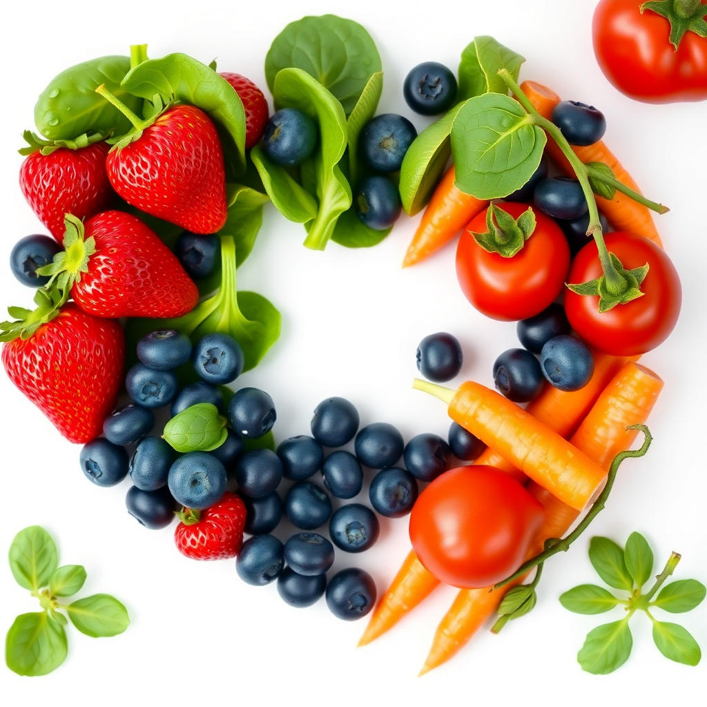 Heart-shaped arrangement of fertility-enhancing fruits and vegetables