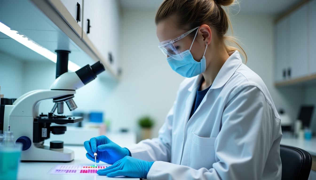 Lab technician handling an IVF embryo sample with precise equipment in a sterile lab.