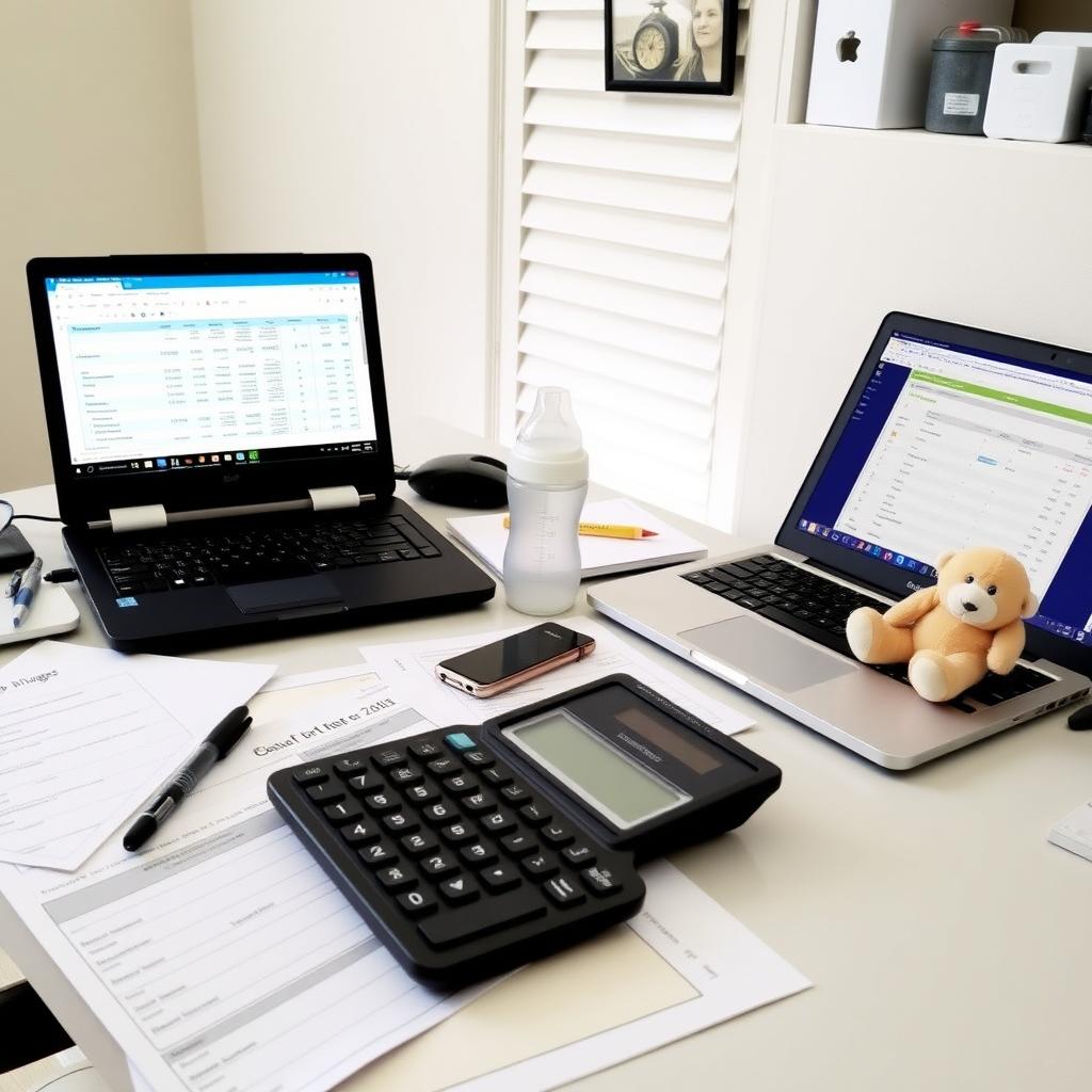 Home office with financial planning for parenthood