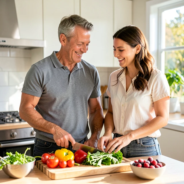 Couple preparing a healthy fertility-boosting meal together
