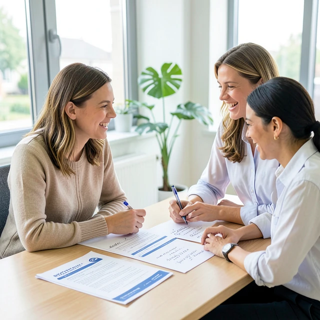 Couple consulting on IVF financial options with an advisor