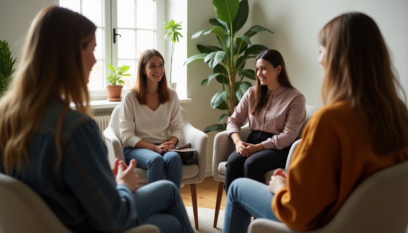 A supportive group session of people discussing fertility challenges