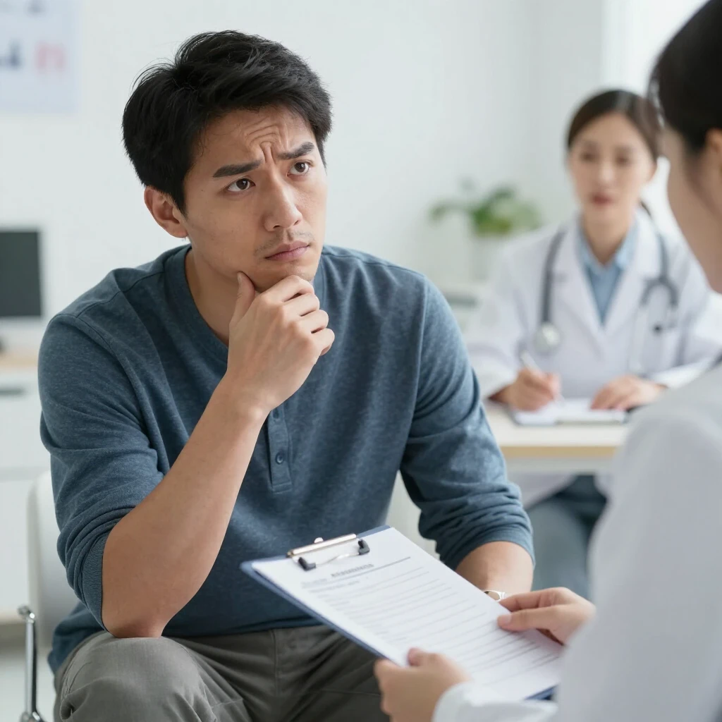 Man consulting doctor about male infertility