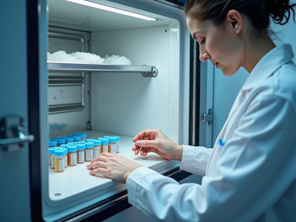 Scientist handling frozen vials for fertility preservation