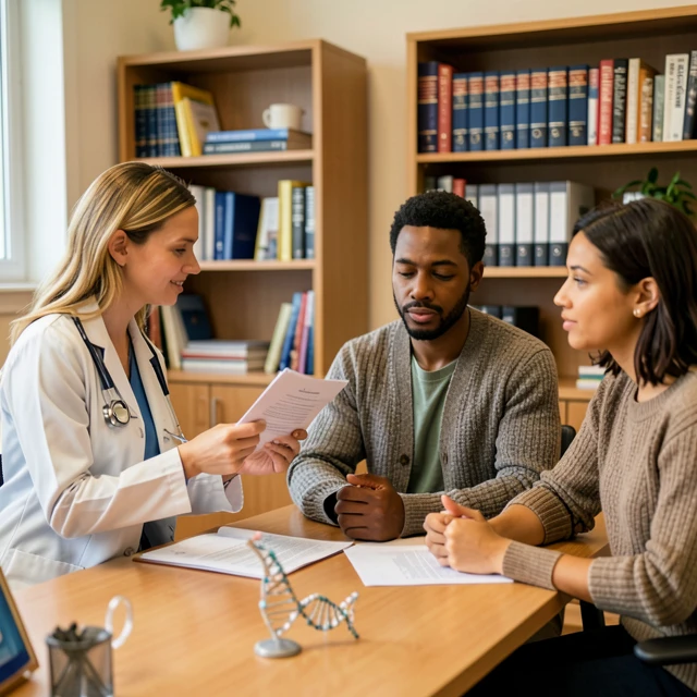 Doctor discussing ethical considerations in fertility preservation with a couple