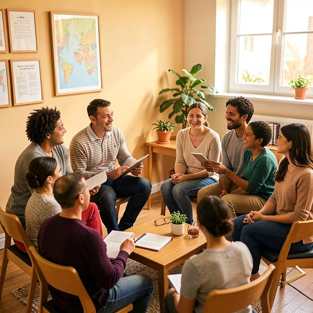 Support group members sharing infertility experiences
