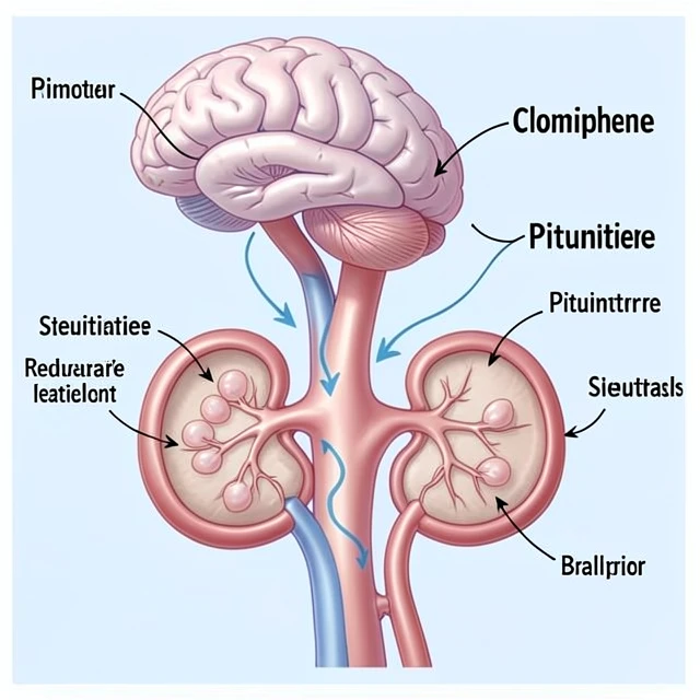 Diagram explaining how Clomiphene stimulates ovulation