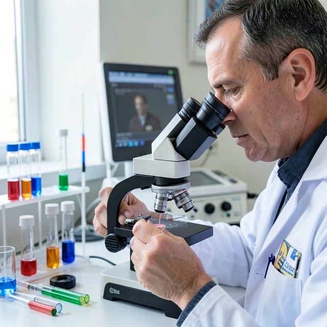 Laboratory technician conducting semen analysis for male fertility testing