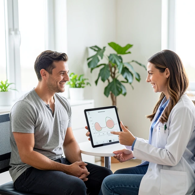 Couple consulting with a fertility doctor in a welcoming clinic setting