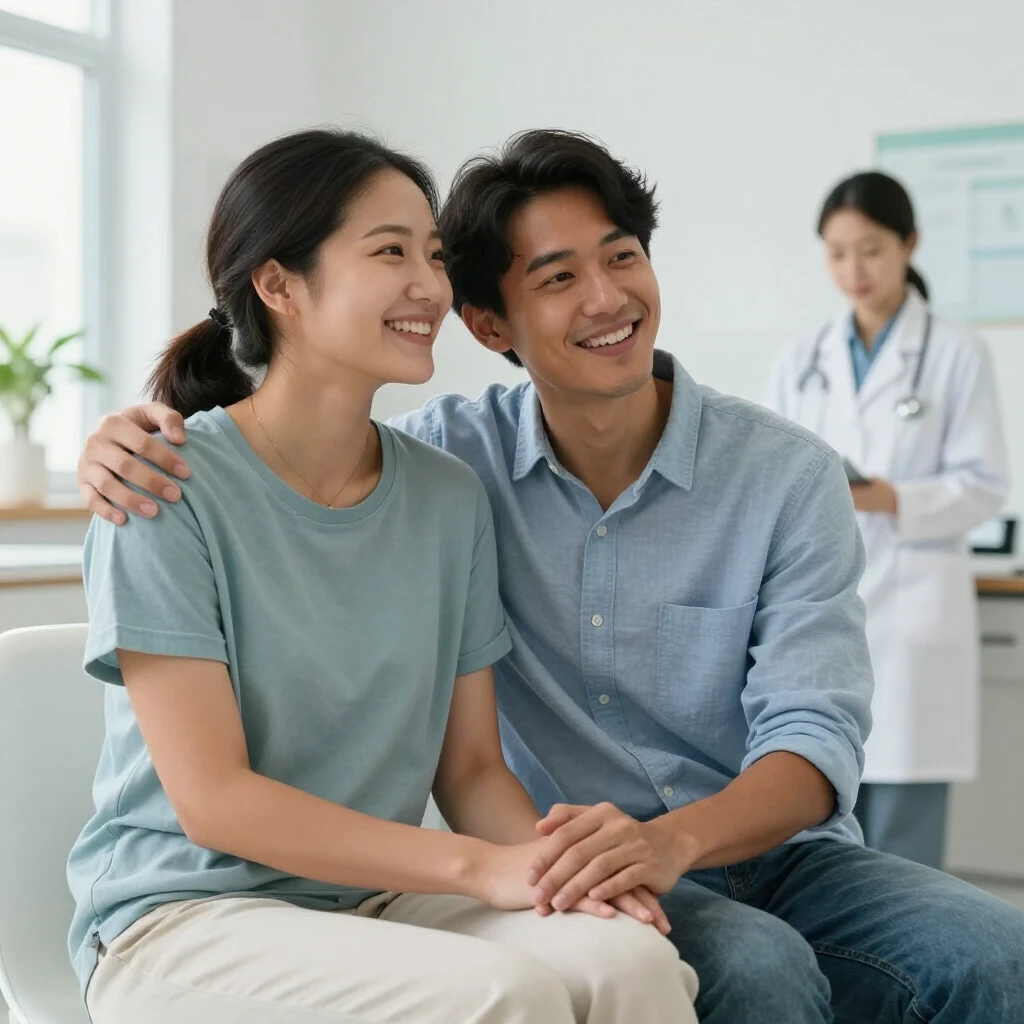 Supportive couple in a fertility clinic, full of hope