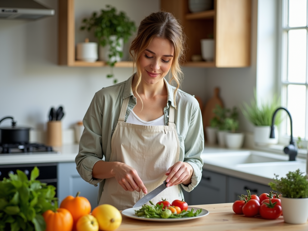 Woman cooking a nutritious meal to support fertility.