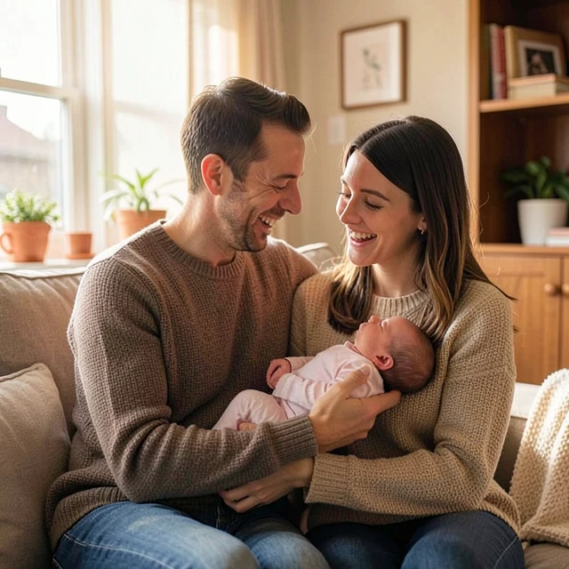 Couple with healthy newborn after successful IVF with genetic testing