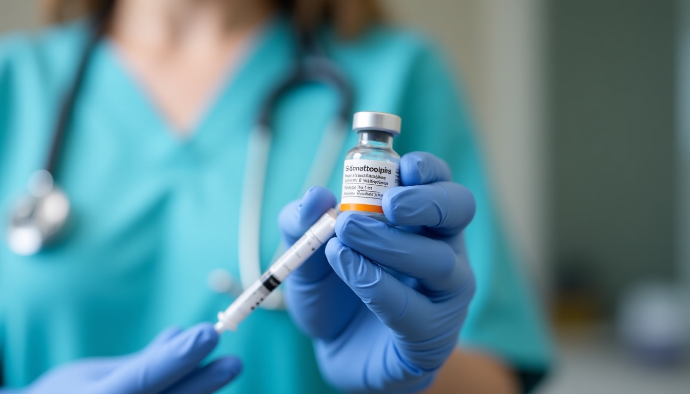 A nurse preparing an injection of gonadotropins, symbolizing advanced fertility treatment.