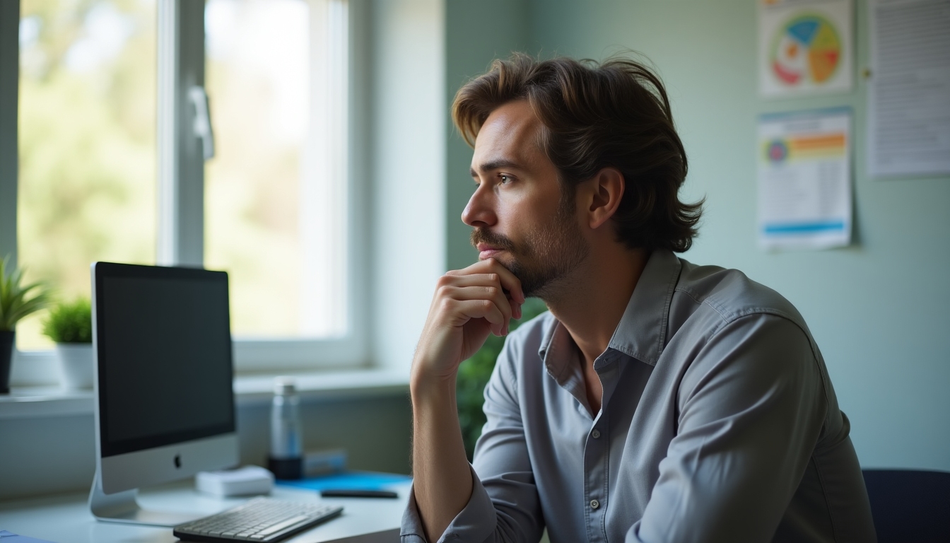 A thoughtful man at a doctor’s appointment discussing male infertility options.