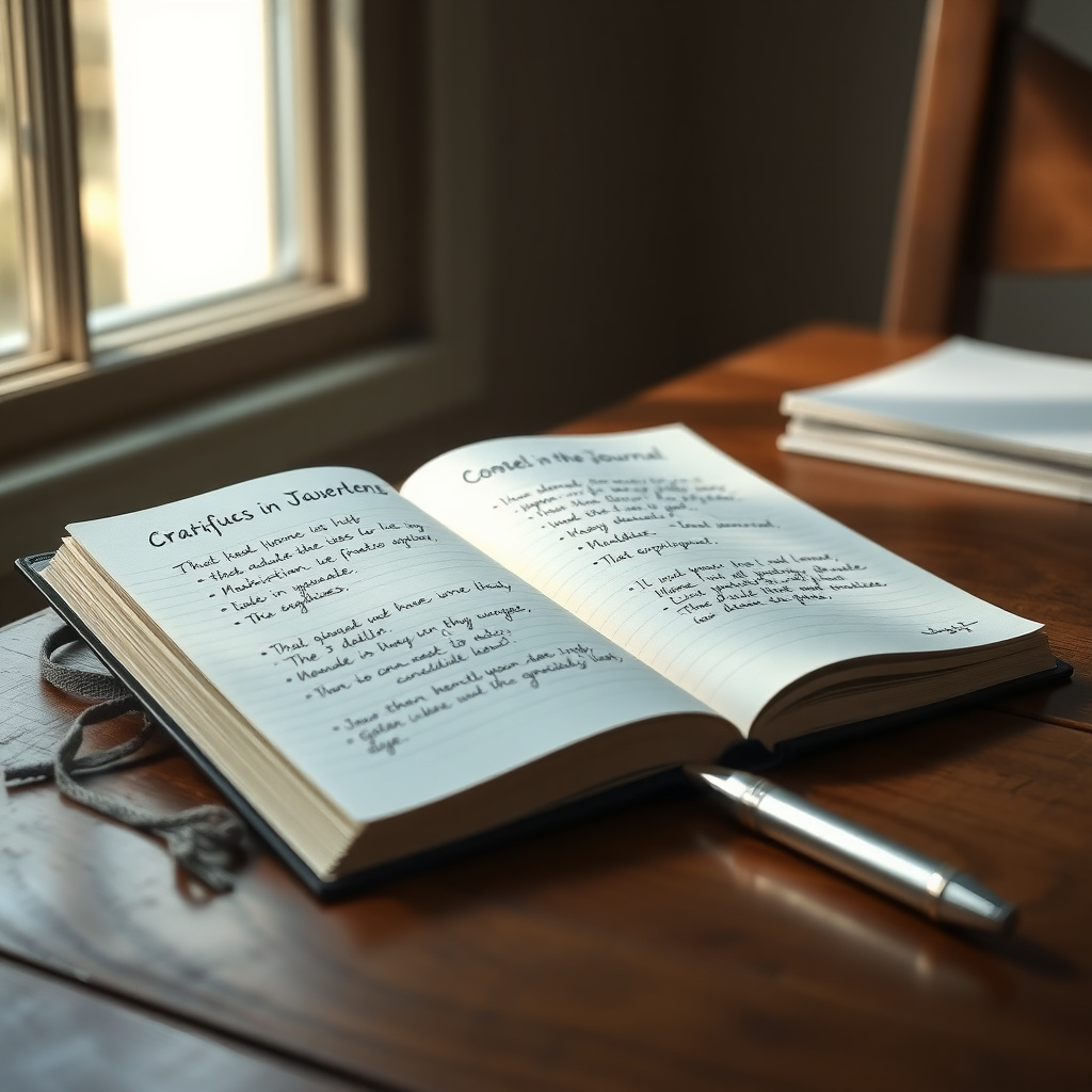 Open journal with mindfulness and gratitude notes