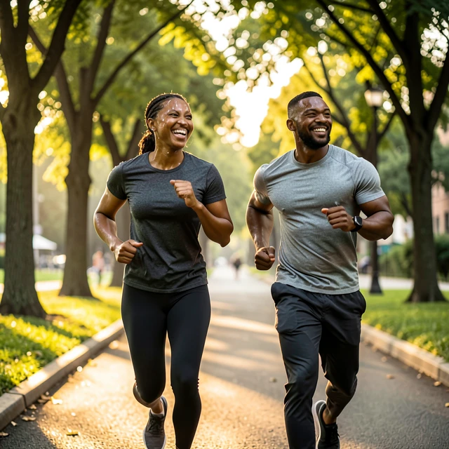 Active couple exercising outdoors to enhance fertility