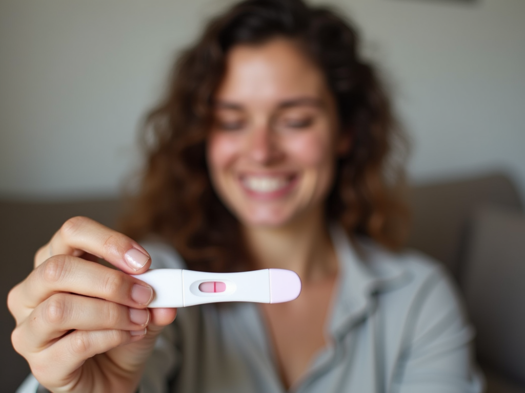 Woman with PCOS celebrating a positive pregnancy test