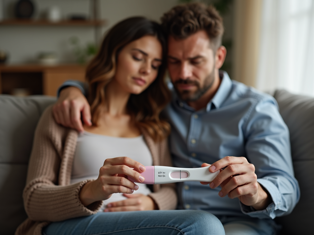 Couple reacting to a negative pregnancy test