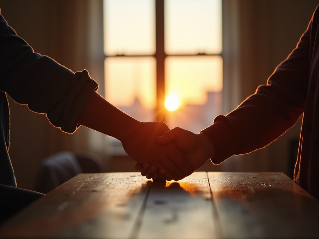 A couple holding hands at sunset, showing support.
