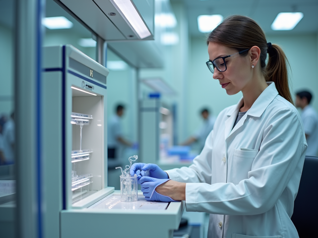 Lab technician freezing sperm samples for banking