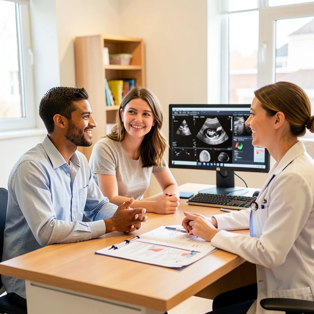Couple consulting with a fertility doctor in a modern clinic