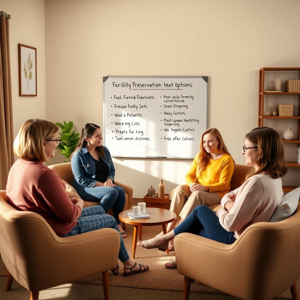 Group therapy session discussing fertility preservation options
