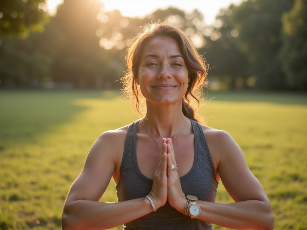 Woman practicing yoga for stress relief during fertility journey.