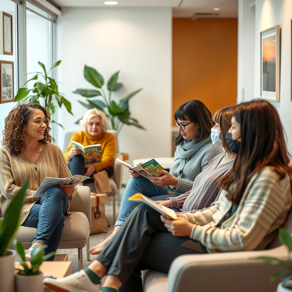 Women over 40 in fertility clinic waiting room