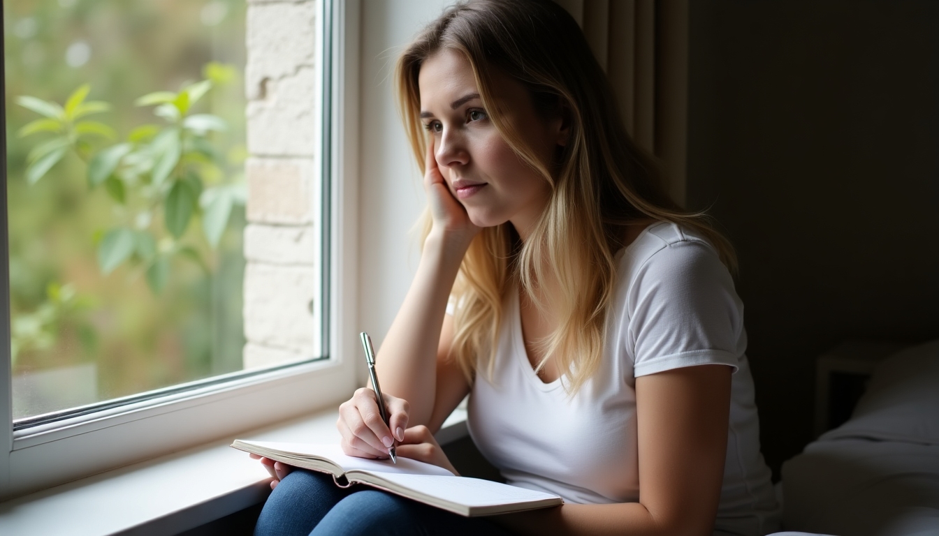 Close-up of a woman journaling her feelings.