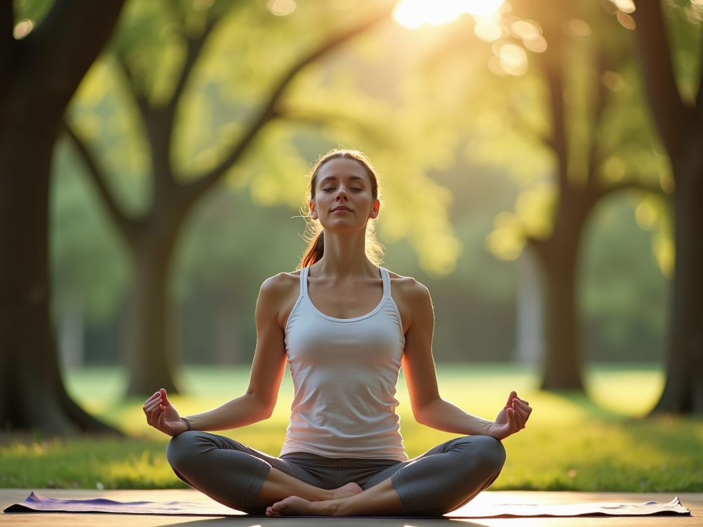 Woman doing yoga to relax during IVF.