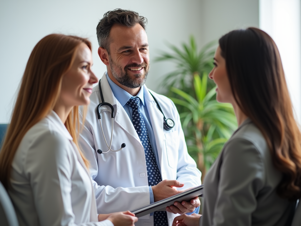 A couple receiving guidance on infertility diagnosis and treatment options from a fertility specialist.