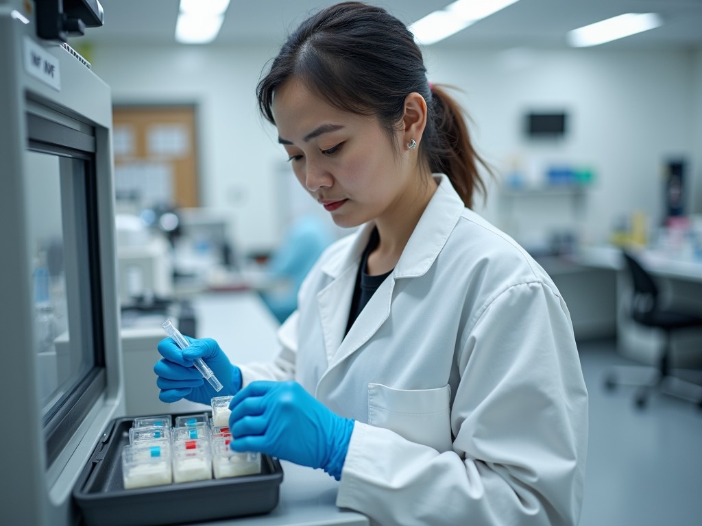 An IVF lab technician working with preserved samples.