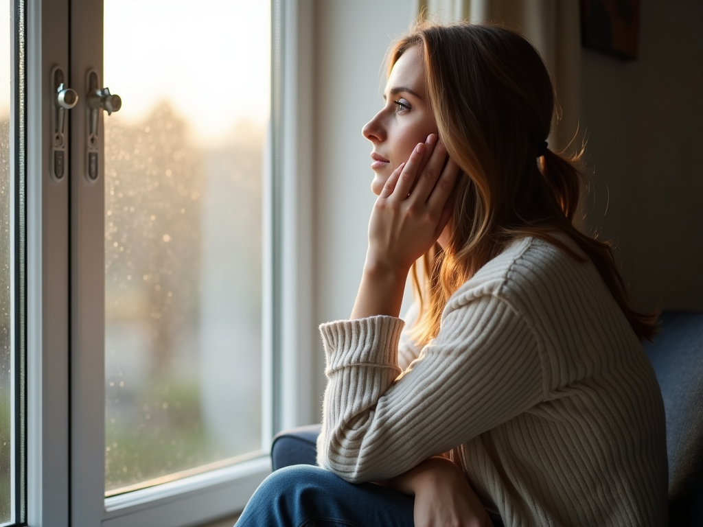 Woman reflecting on her fertility journey.