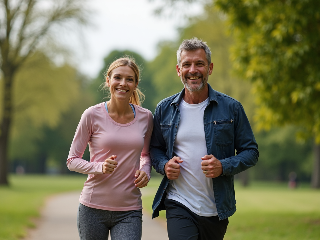 Couple jogging together in park
