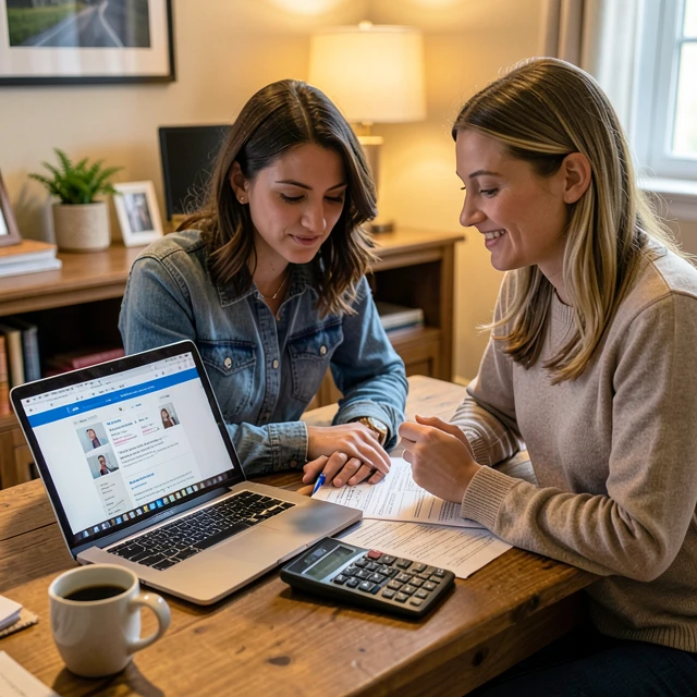 Couple reviewing fertility insurance documents at home