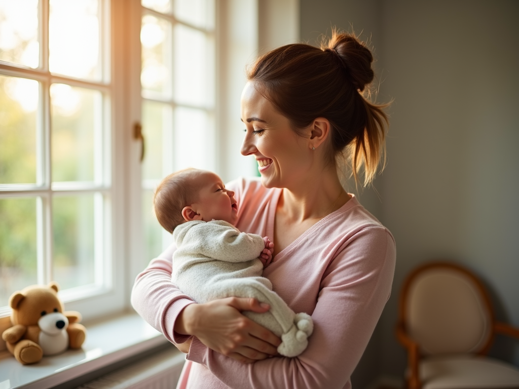 Cancer survivor holding her baby