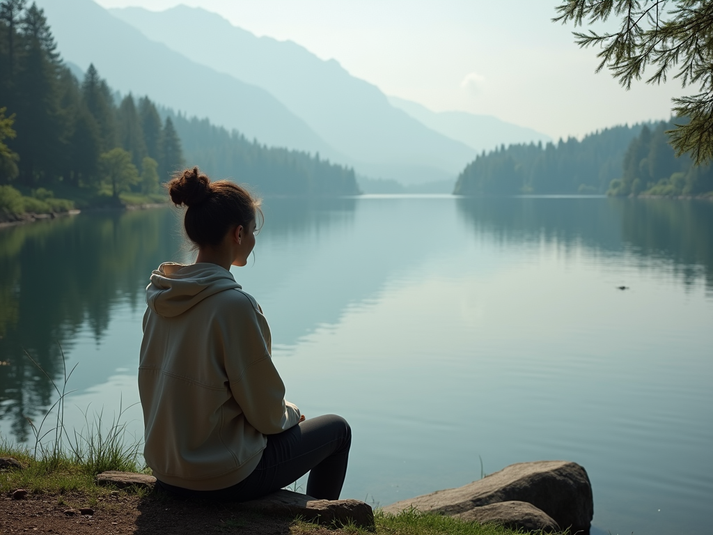 A person sitting by a lake, finding peace amidst the emotional challenges of infertility.