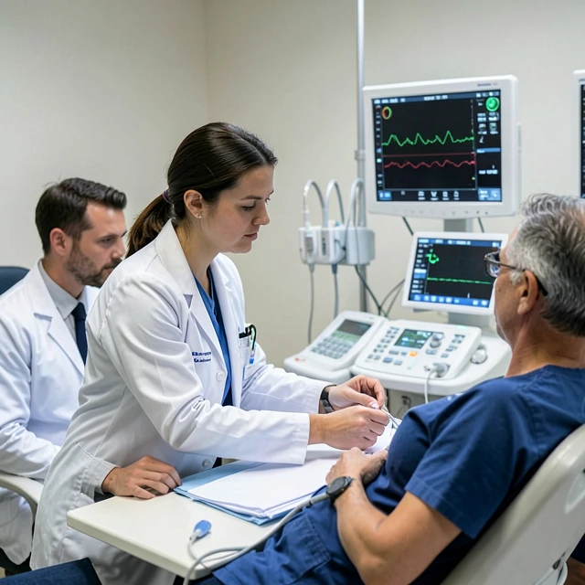 Doctor performing egg retrieval during IVF in a fertility clinic