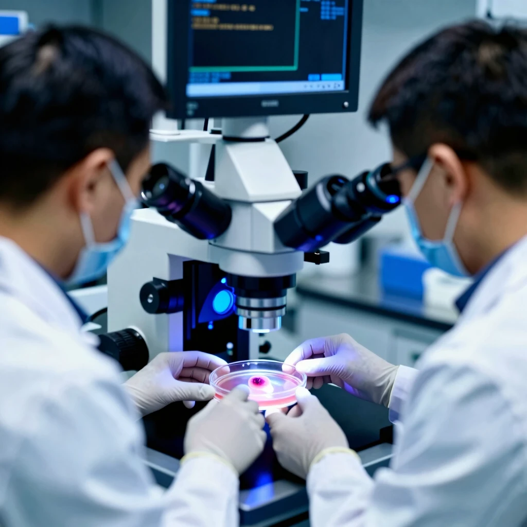 Embryologists working on IVF embryos in lab