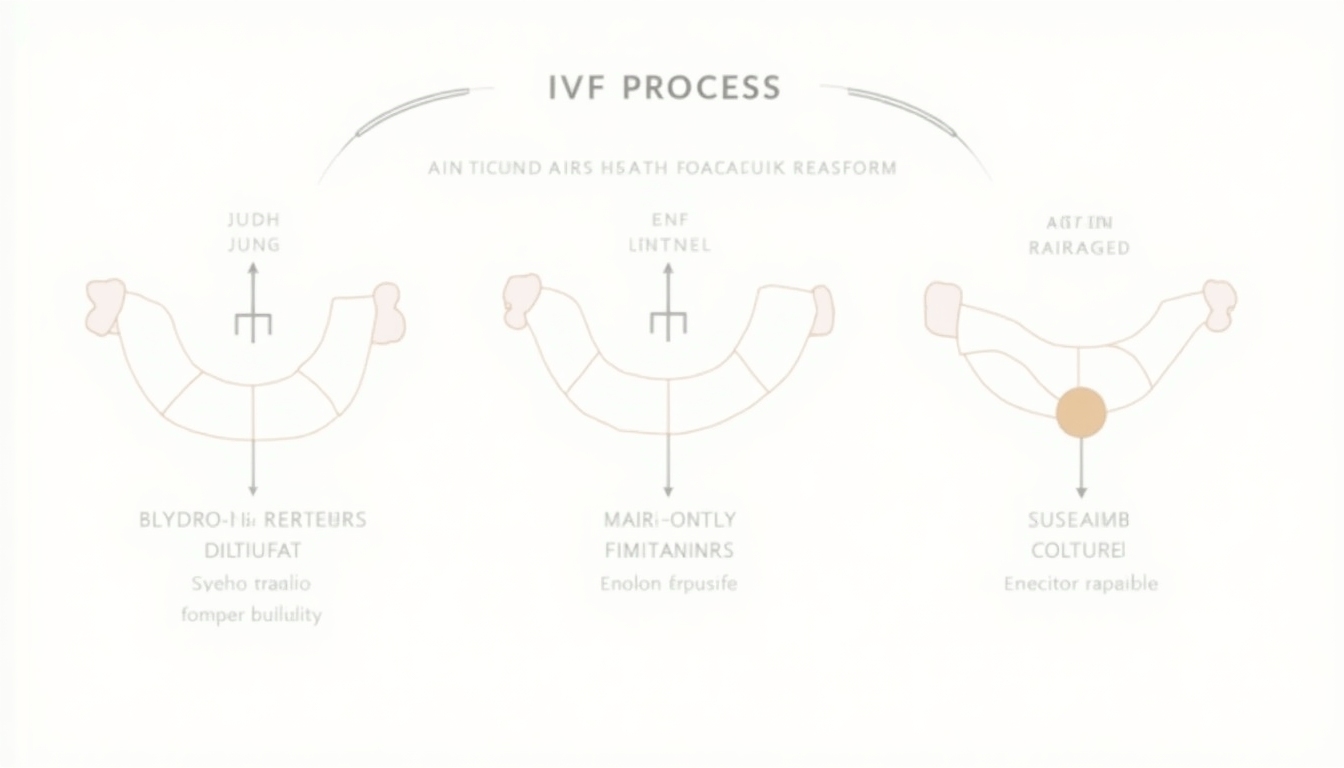Detailed diagram of the IVF process showing each step from egg retrieval to embryo transfer.