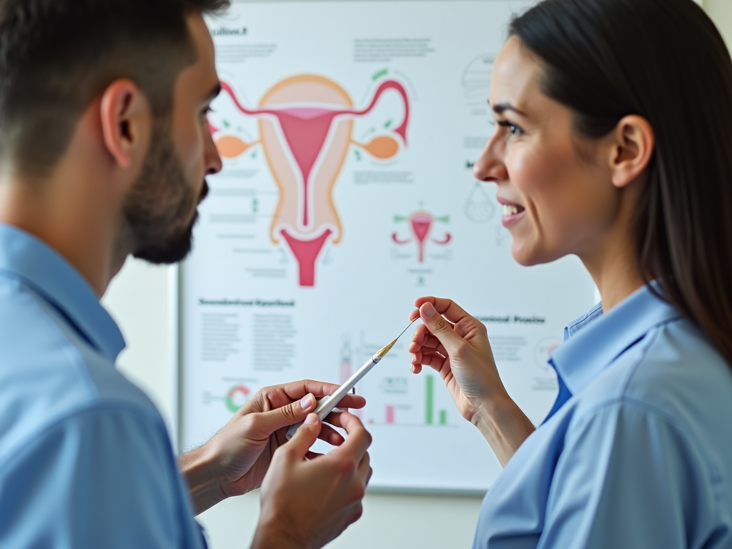 A healthcare provider explaining the IVF treatment process to a patient.