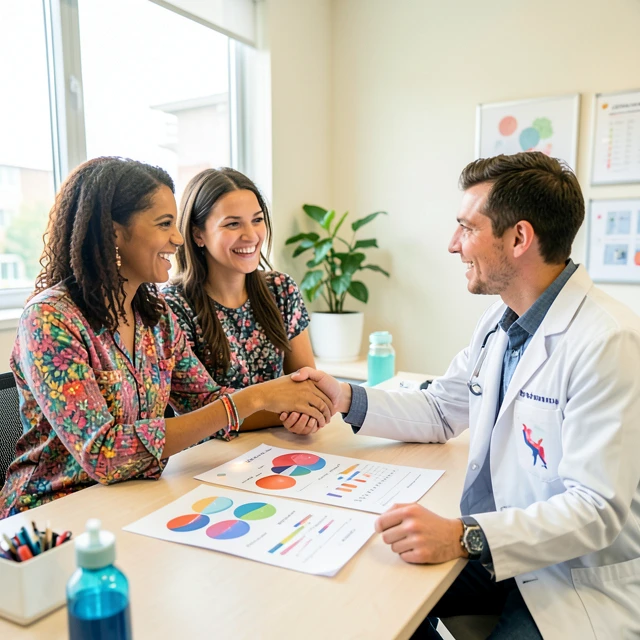 LGBTQ+ couple consulting a fertility doctor