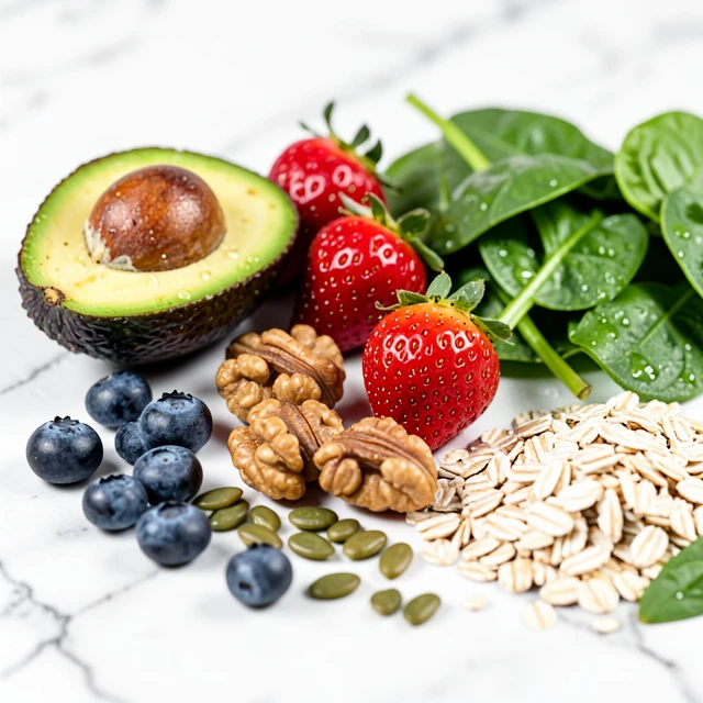 Nutrient-dense foods like avocados berries nuts and greens for reproductive health