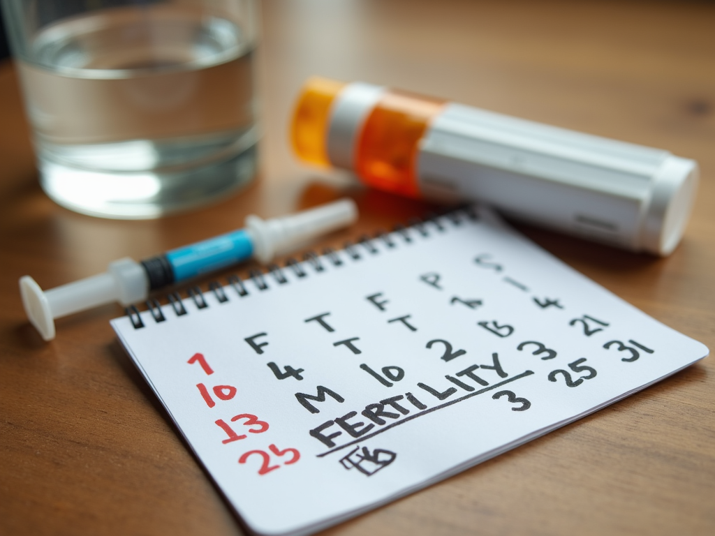 Fertility drugs on a table with a calendar, showing their role in infertility treatment.