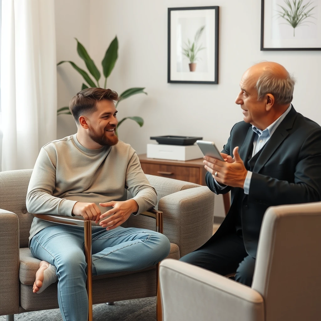 Man discussing personal issues with therapist in office setting