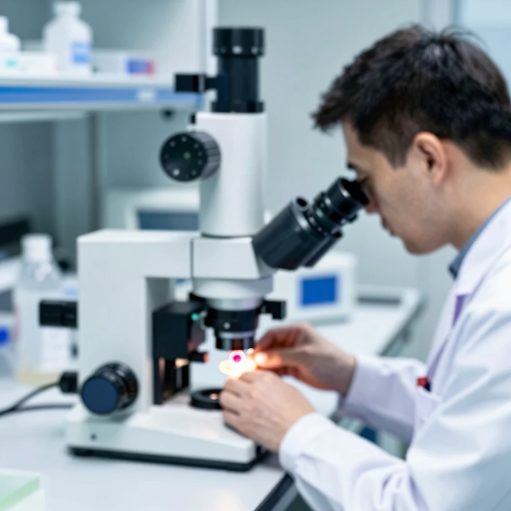 Embryologist working in an IVF laboratory with high-tech equipment