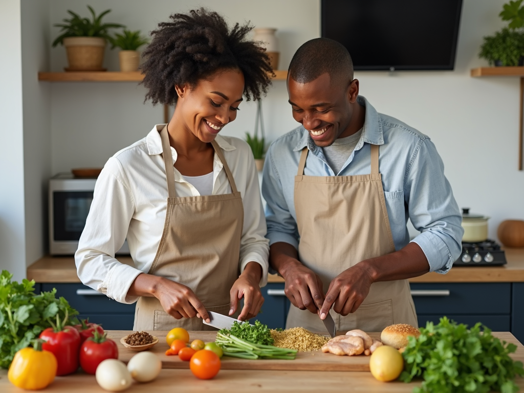 Couple preparing a healthy meal
